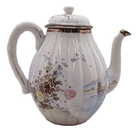 Vintage Japanese Lake Floral Birds Porcelain Lidded Teapot Tea Hand Painted - Picture 5 of 13